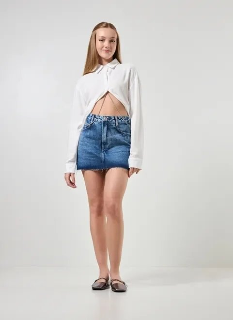 saia cintura alta em jeans circular saia cintura alta em jeans circular