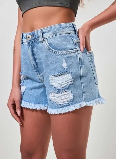 short jeans hot pants com barra desfiada short jeans hot pants com barra desfiada