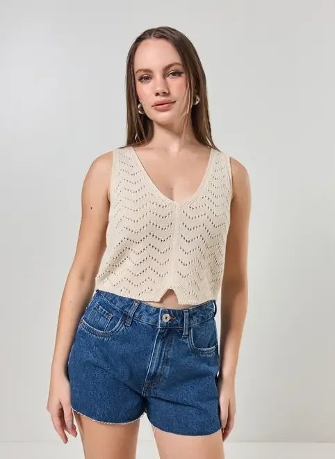 cropped colete tricô areia cropped colete tricô areia