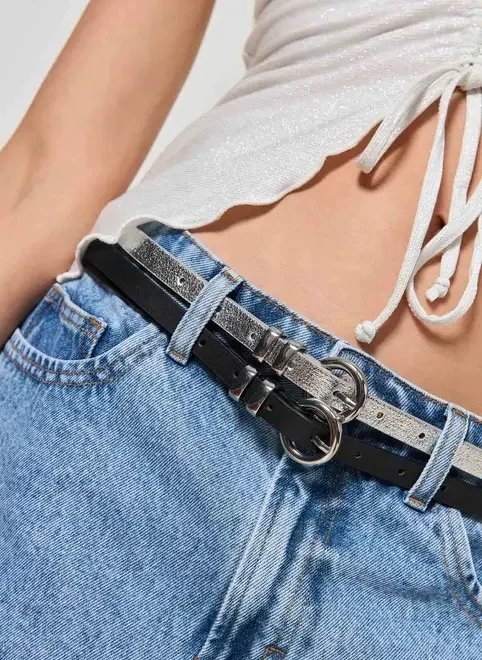 conjuinto 2 cintos preto e prateado conjuinto 2 cintos preto e prateado