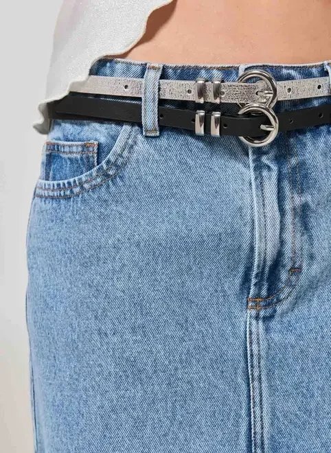 conjuinto 2 cintos preto e prateado conjuinto 2 cintos preto e prateado