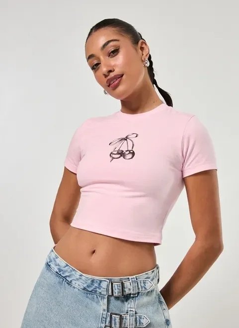 blusa mini tee rosa cerejas blusa mini tee rosa cerejas