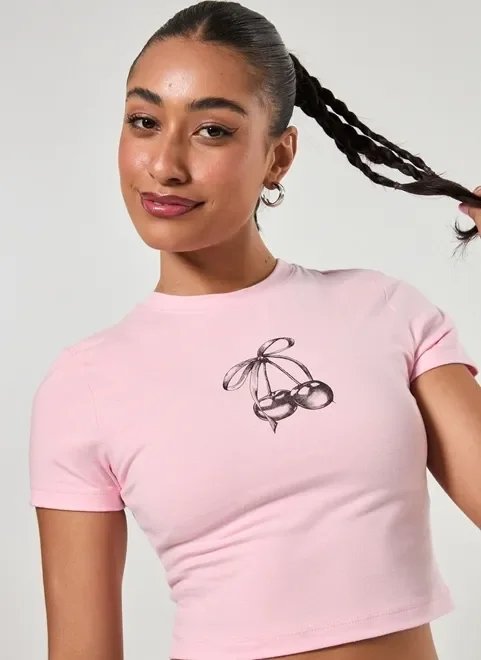 blusa mini tee rosa cerejas blusa mini tee rosa cerejas