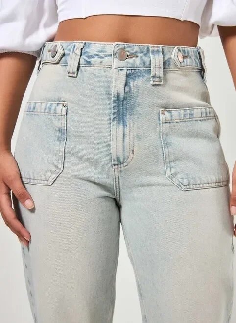 calça jeans wide leg bolsos frontais calça jeans wide leg bolsos frontais