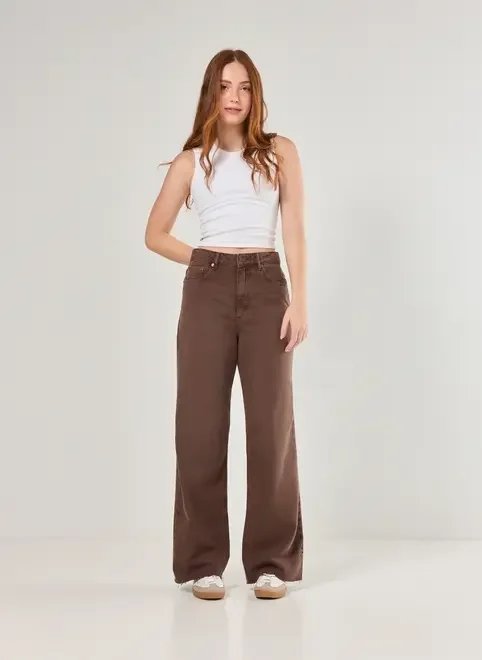 calça jeans wide leg marrom calça jeans wide leg marrom