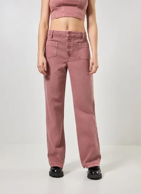 calça wide leg em sarja rosê calça wide leg em sarja rosê