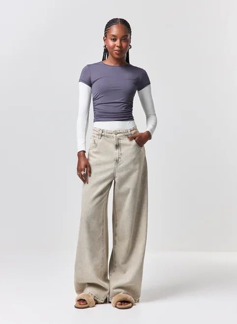 calça super jeans wide leg cintura baixa calça super jeans wide leg cintura baixa