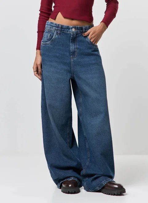 calça super jeans wide leg cintura baixa calça super jeans wide leg cintura baixa