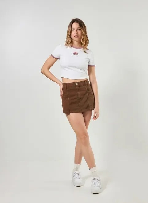 short saia sarja marrom short saia sarja marrom