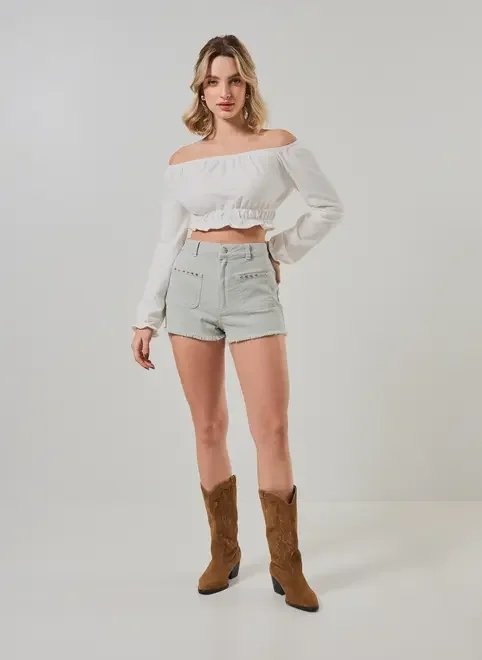 short em sarja verde seco tachas short em sarja verde seco tachas