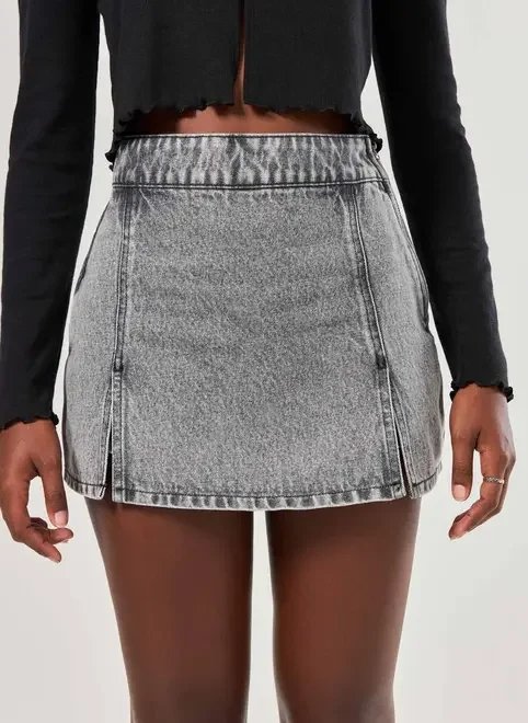 short saia jeans com fendas short saia jeans com fendas