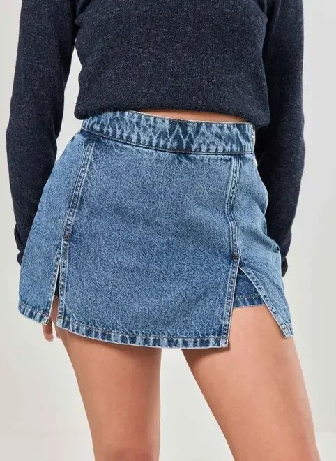 short saia jeans com fendas short saia jeans com fendas