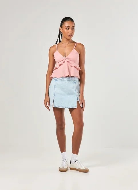 short saia jeans com fendas short saia jeans com fendas