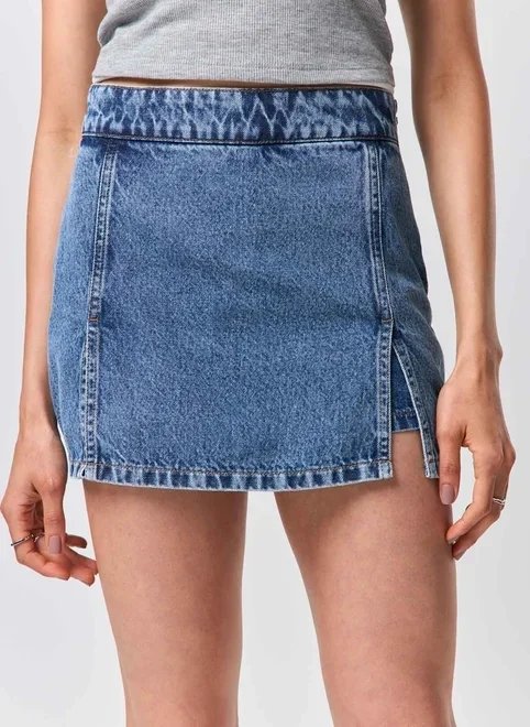short saia jeans com fendas short saia jeans com fendas
