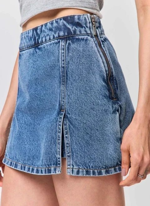 short saia jeans com fendas short saia jeans com fendas