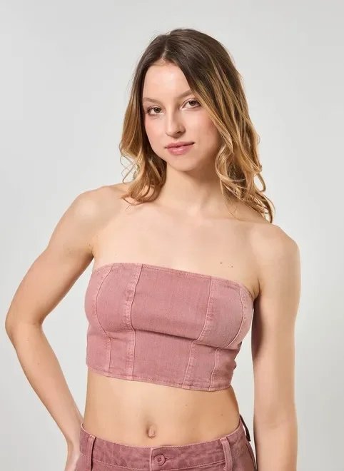 cropped sarja sem alça cropped sarja sem alça