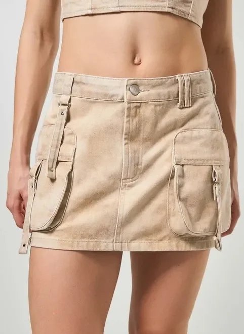 saia cargo sarja estampada areia saia cargo sarja estampada areia