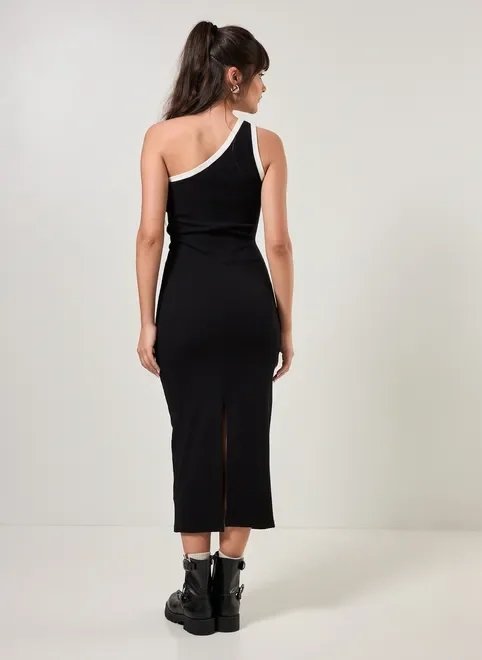 vestido midi justo ombro único preto vestido midi justo ombro único preto