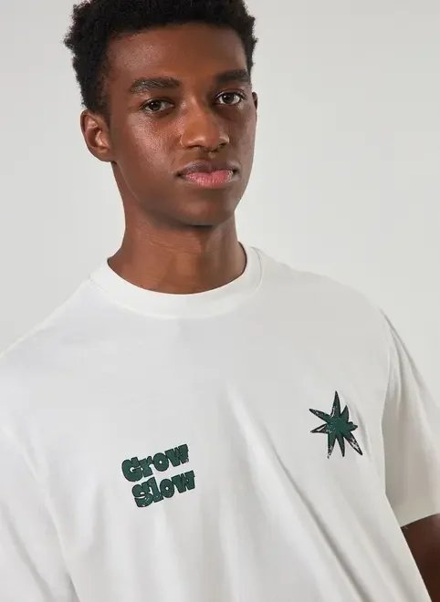camiseta box off-white estampa grow slow camiseta box off-white estampa grow slow