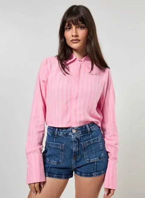 camisa cropped rosa listrada camisa cropped rosa listrada