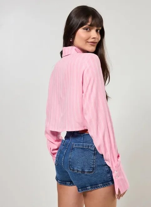 camisa cropped rosa listrada camisa cropped rosa listrada