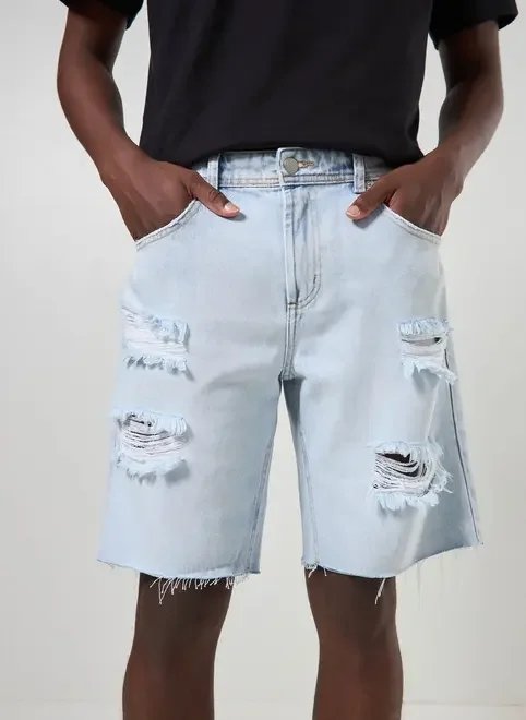 bermuda destroyed em jeans claro bermuda destroyed em jeans claro