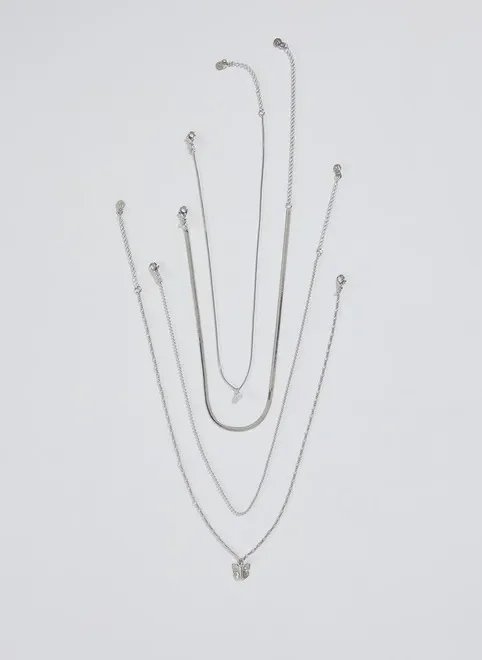 conjunto quatro colares prateados borboleta conjunto quatro colares prateados borboleta
