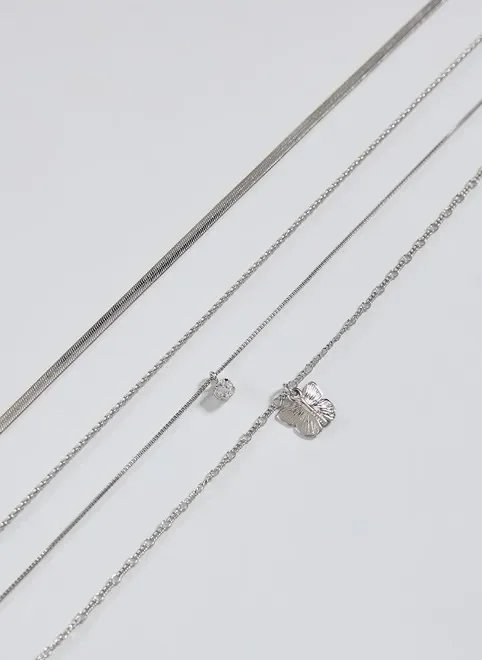 conjunto quatro colares prateados borboleta conjunto quatro colares prateados borboleta