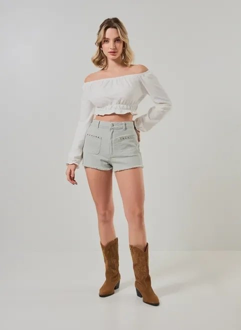 blusa cropped ombro a ombro texturizada blusa cropped ombro a ombro texturizada