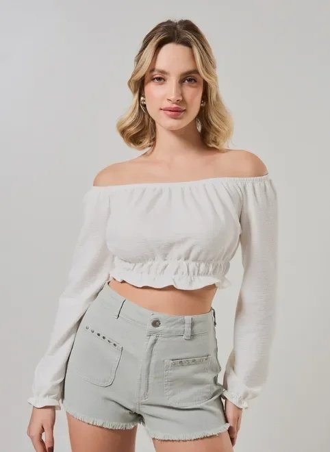 blusa cropped ombro a ombro texturizada blusa cropped ombro a ombro texturizada