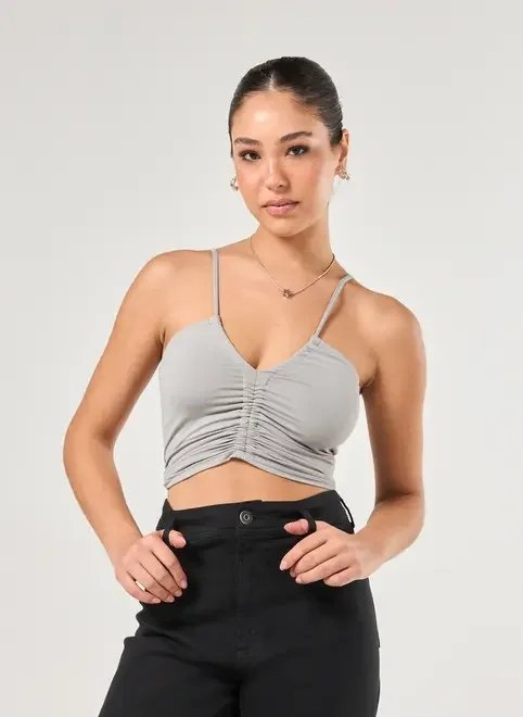 cropped em poliamida com franzido cropped em poliamida com franzido