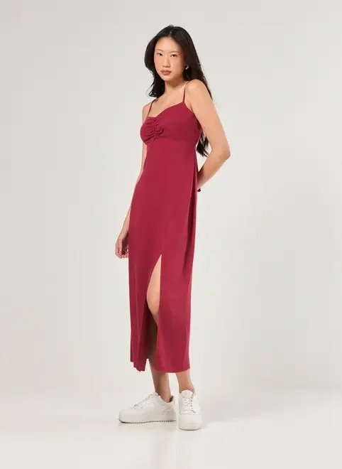 vestido midi busto franzido vestido midi busto franzido