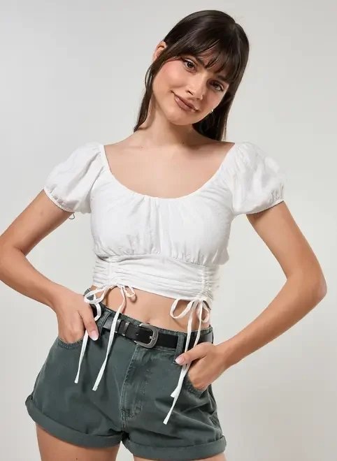 cropped romântico off-white amarrações cropped romântico off-white amarrações
