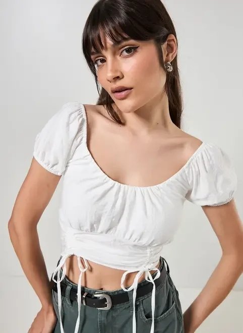 cropped romântico off-white amarrações cropped romântico off-white amarrações