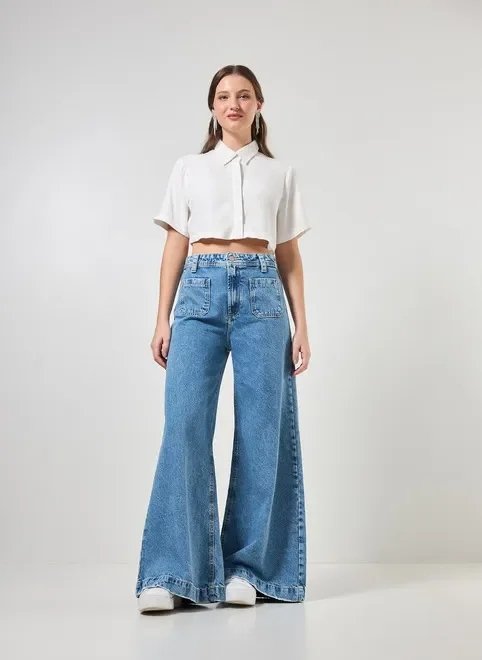 calça jeans pantalona bolso frontal calça jeans pantalona bolso frontal