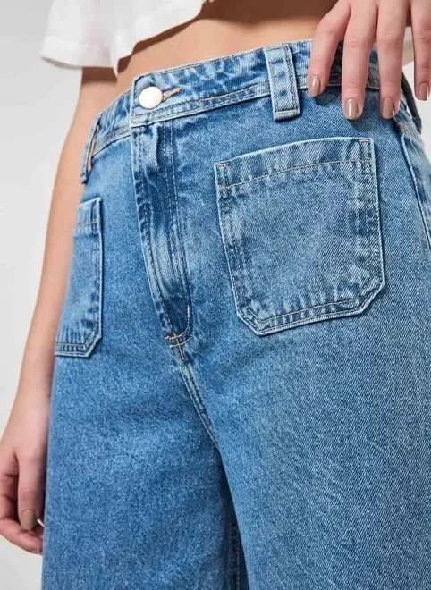 calça jeans pantalona bolso frontal calça jeans pantalona bolso frontal