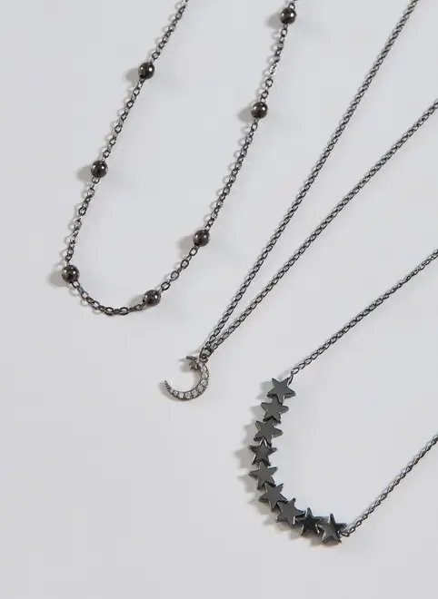 conjunto 3 colares tom onix estrelas e lua conjunto 3 colares tom onix estrelas e lua