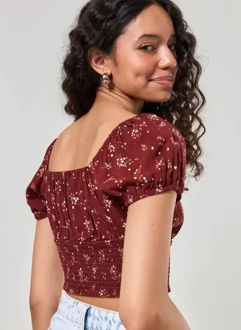 cropped lastex bordô florzinhas cropped lastex bordô florzinhas