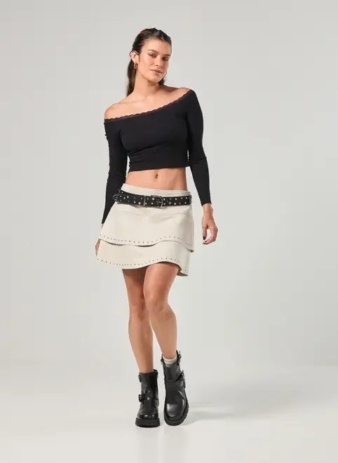 saia suede com babados e tachas saia suede com babados e tachas