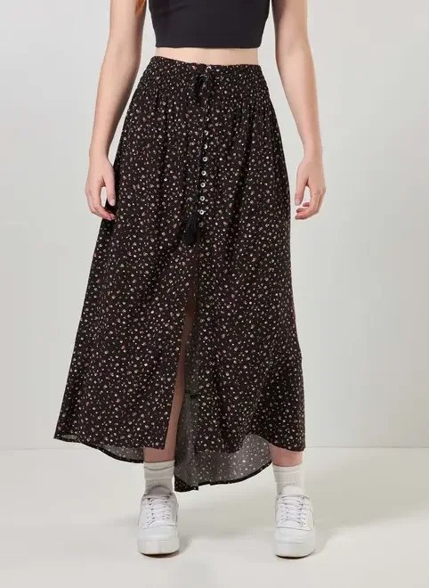 saia longa florida com fenda saia longa florida com fenda