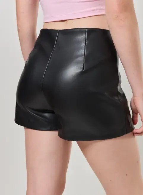 short saia preta com fenda poliuretano short saia preta com fenda poliuretano