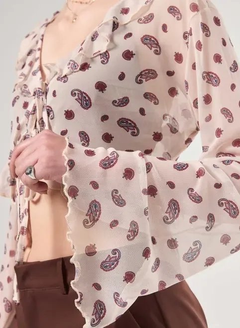 blusa manga longa em tule paisley blusa manga longa em tule paisley