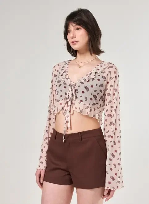 blusa manga longa em tule paisley blusa manga longa em tule paisley