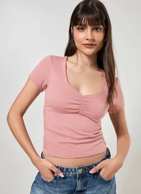 blusa rosê com busto franzido blusa rosê com busto franzido