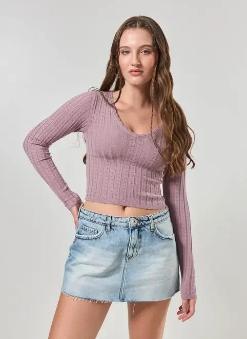 blusa tricô manga longa blusa tricô manga longa