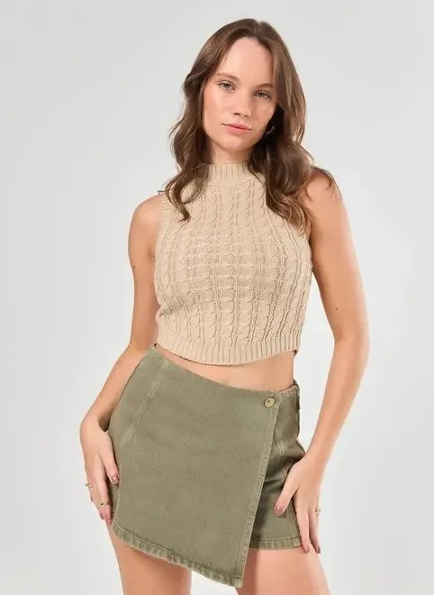 cropped tricô trançado areia cropped tricô trançado areia