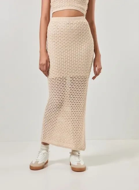 saia midi crochê areia fenda saia midi crochê areia fenda