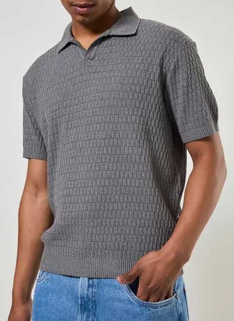 camisa polo cinza em tricô camisa polo cinza em tricô