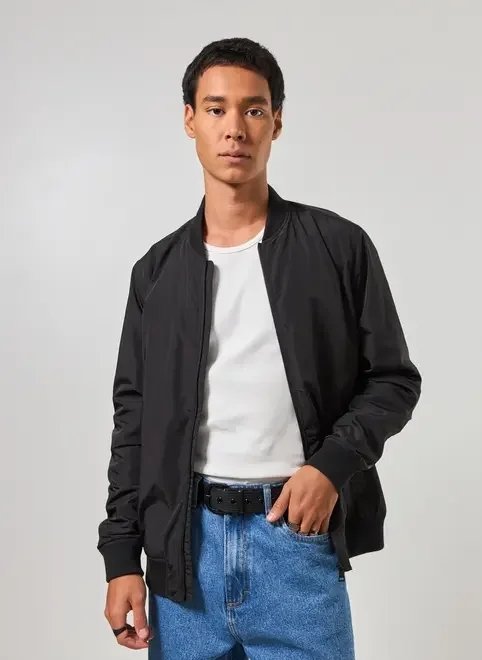 jaqueta bomber de nylon com tricô jaqueta bomber de nylon com tricô