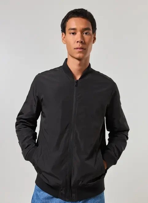 jaqueta bomber de nylon com tricô jaqueta bomber de nylon com tricô